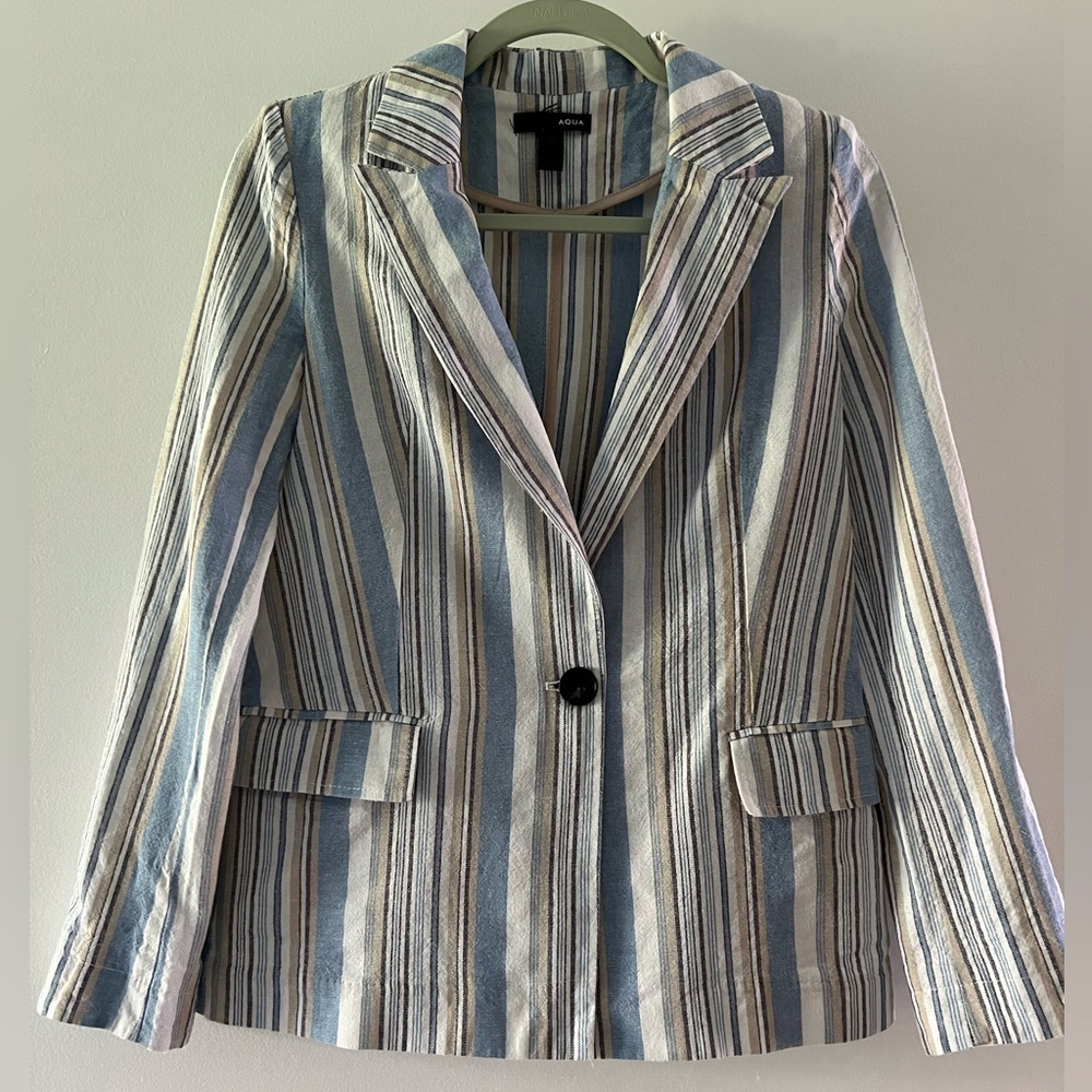 Aqua Linen  Cotton Multicolor Striped Blazer XS